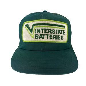 Vintage Interstate Batteries Hat Green Snap Back Trucker Cap 80s Patch USA MADE